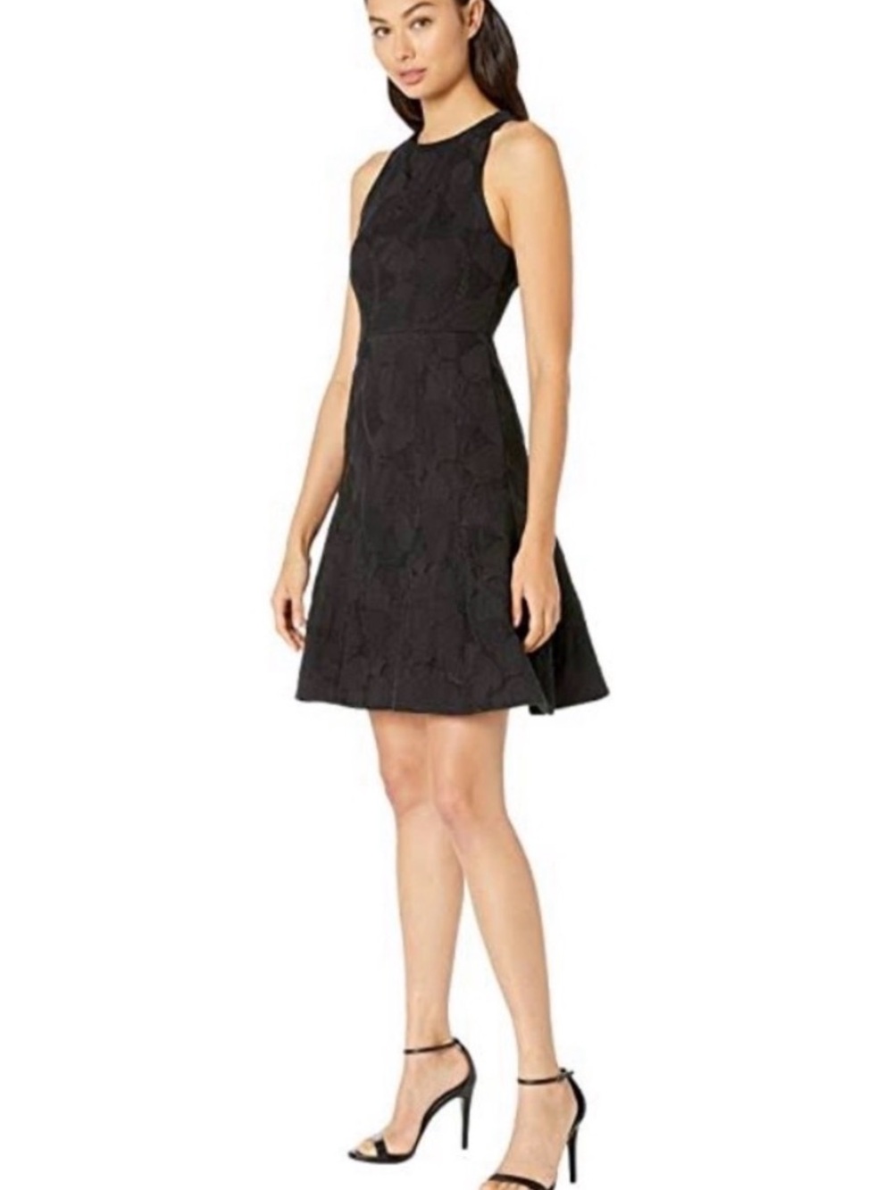 Halston Heritage Black Sleeveless Jacquard Fit & Flare Dress size 8
